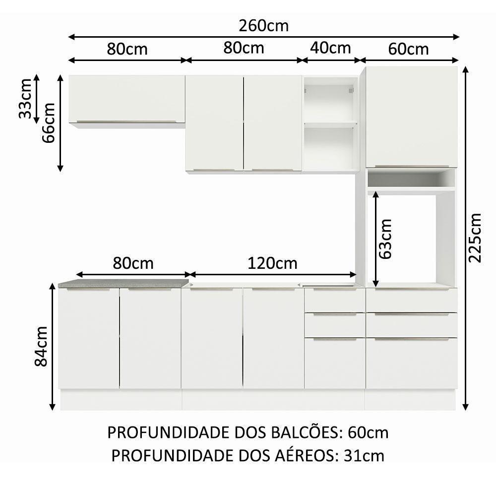 Armário De Cozinha Completa 260cm Branco Veludo Lux Madesa - 9