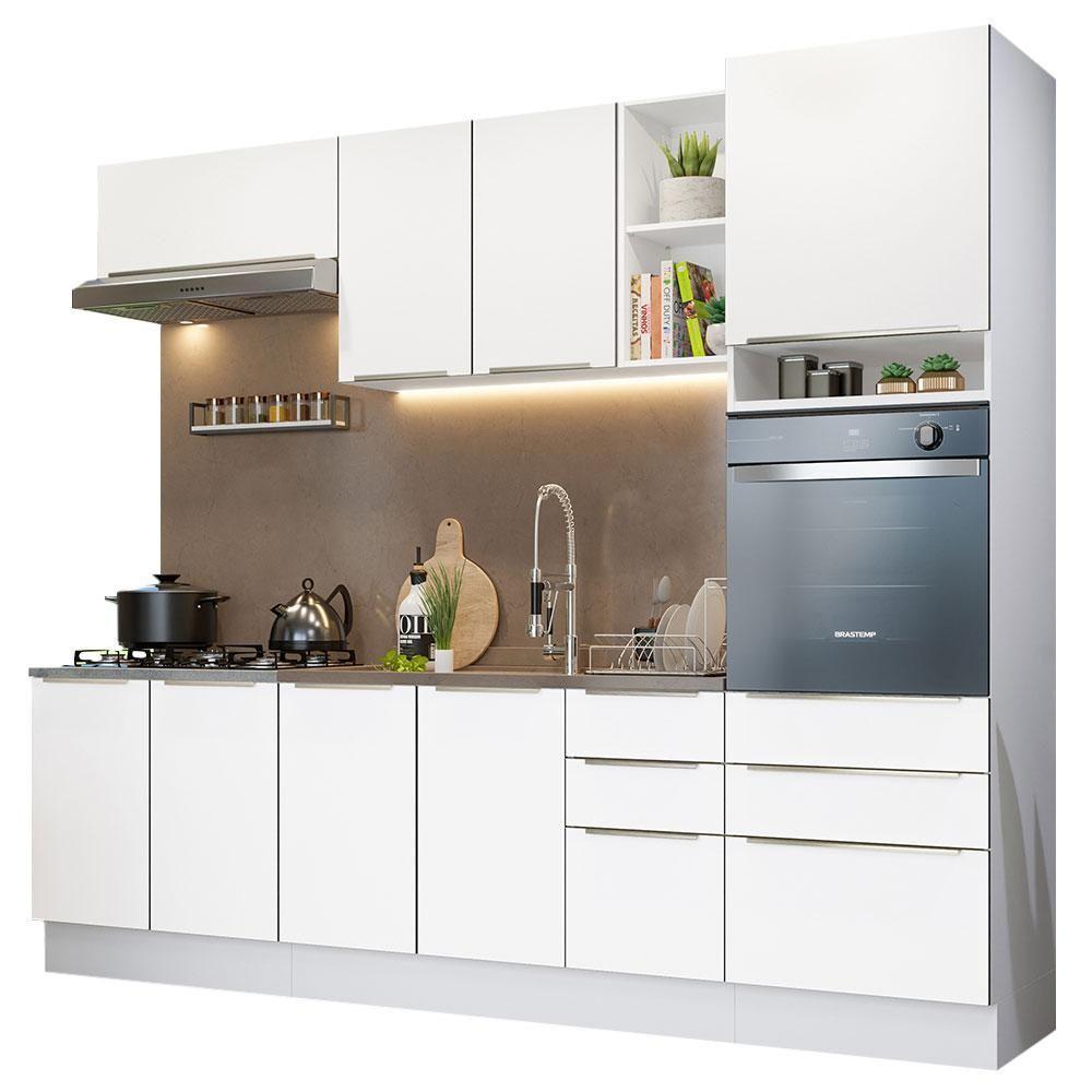 Armário De Cozinha Completa 260cm Branco Veludo Lux Madesa - 10
