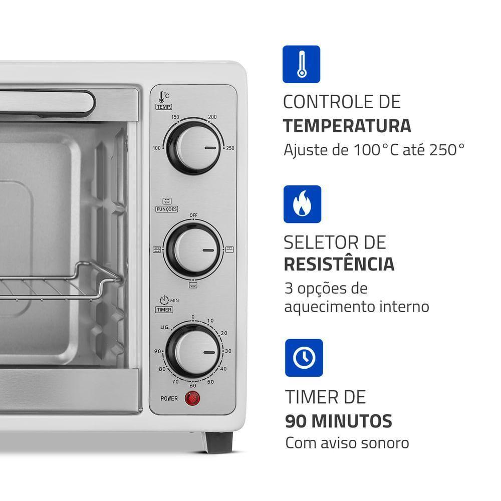 Forno Elétrico Mondial Grand Family II Branco E Inox 1800W 52L FRN-52-W 110V - 3