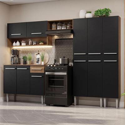 Armário de Cozinha Completa Emilly 10 Portas 1 Gaveta MDP 261cm Preto Rustic Texturizado