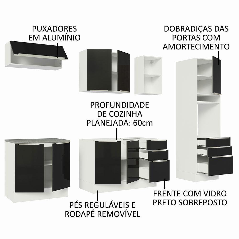 Armário De Cozinha Completa 260cm Branco/preto Lux Madesa - 8