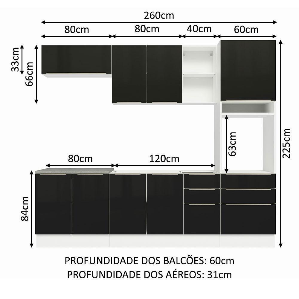 Armário De Cozinha Completa 260cm Branco/preto Lux Madesa - 9
