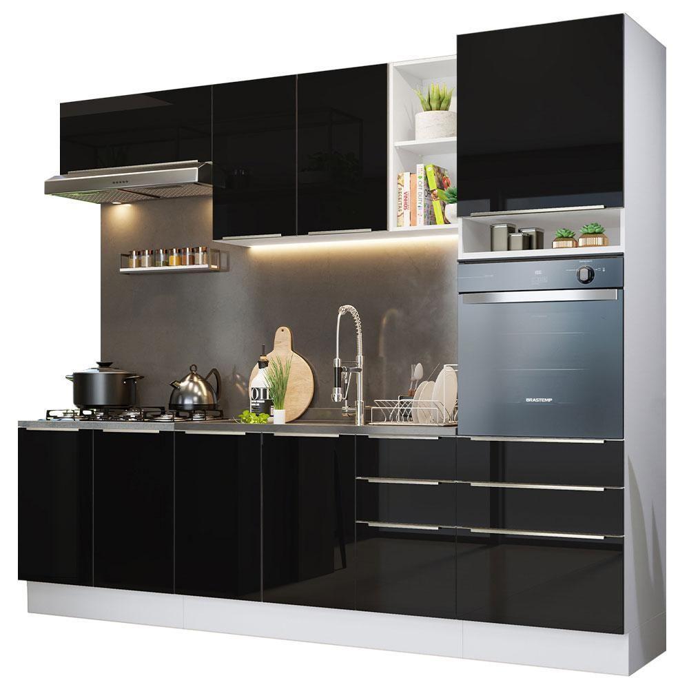 Armário De Cozinha Completa 260cm Branco/preto Lux Madesa - 10