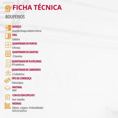 Guarda Roupa Solteiro Heros 4 Portas 2 Gavetas Imbuia MDF