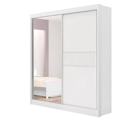 Guarda Roupa Casal Athenas 2 Portas Ripado 3 Gavetas Com Espelho Com Pés - D Doro Branco/ripado