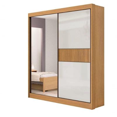 Guarda Roupa Casal Athenas 2 Portas Ripado 3 Gavetas Com Espelho Com Pés - D Doro Cinamomo/off White/ripado