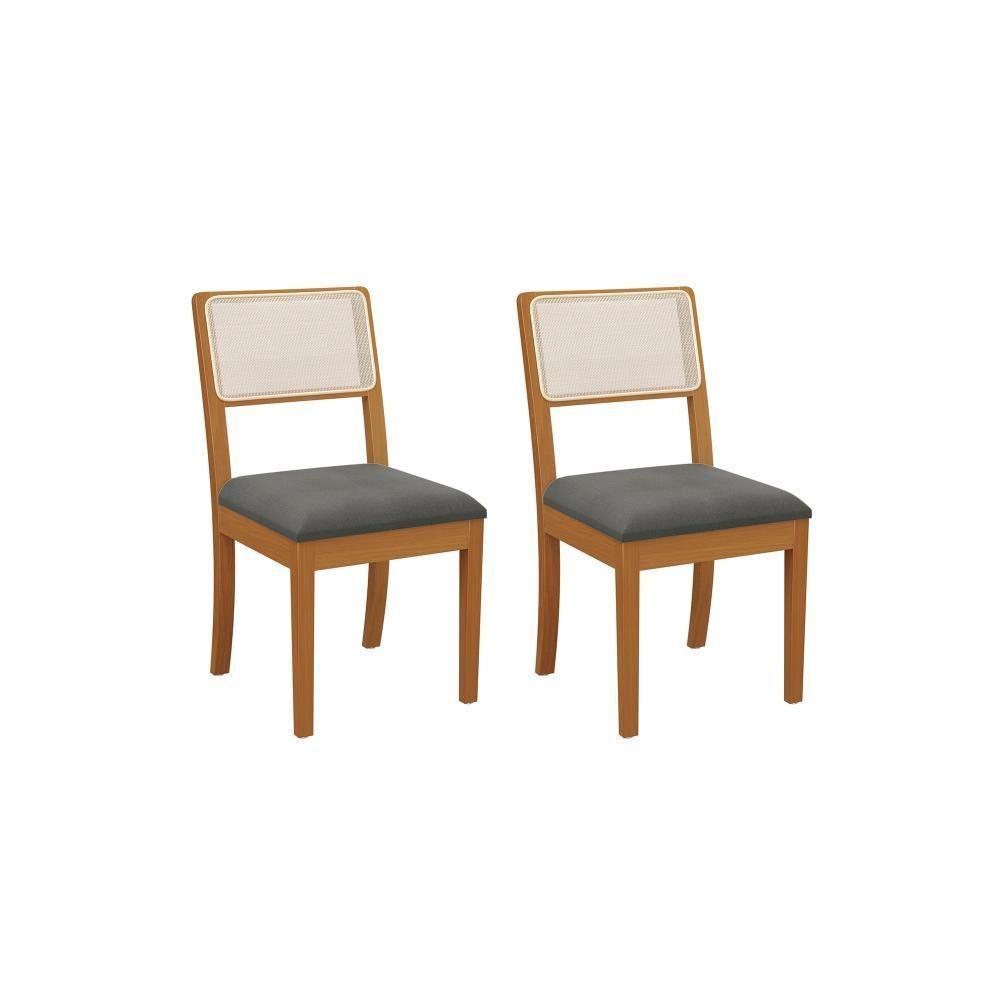 Par De Cadeiras Em Madeira Maciça Kappesberg Lola Chumbo Tela Bege - 1