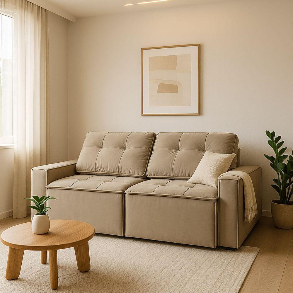 Sofá Retrátil Reclinável 2 Lugares Para Sala Suede Bege - 2