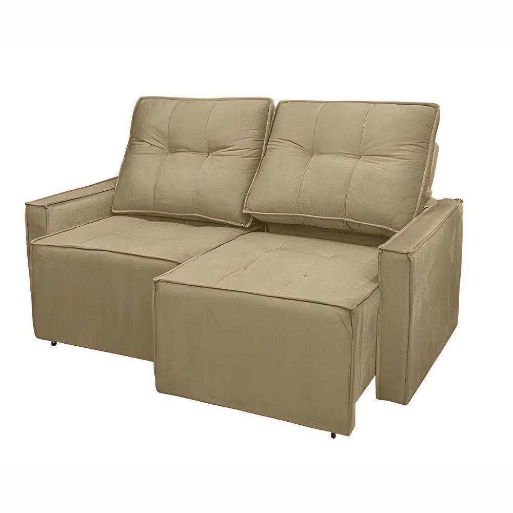 Sofá Retrátil Reclinável 2 Lugares Para Sala Suede Bege - 3