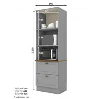 Paneleiro Duplo Americana 2 Portas 2 Gavetas Henn Naturale Cinza - 3