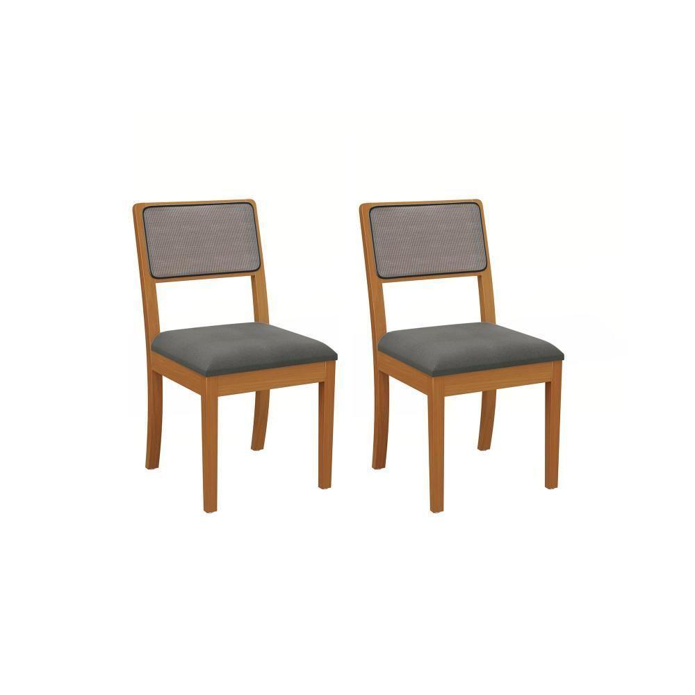 Par De Cadeiras Em Madeira Maciça Kappesberg Lola Chumbo Tela Chumbo - 1