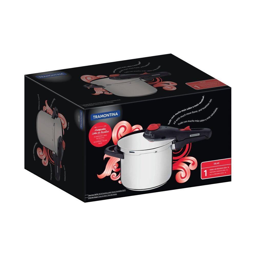 Panela De Pressão Tramontina Solar Em Aço Inox Fundo Triplo Com 5 Dispositivos De Segurança 22 Cm 6 L - 10
