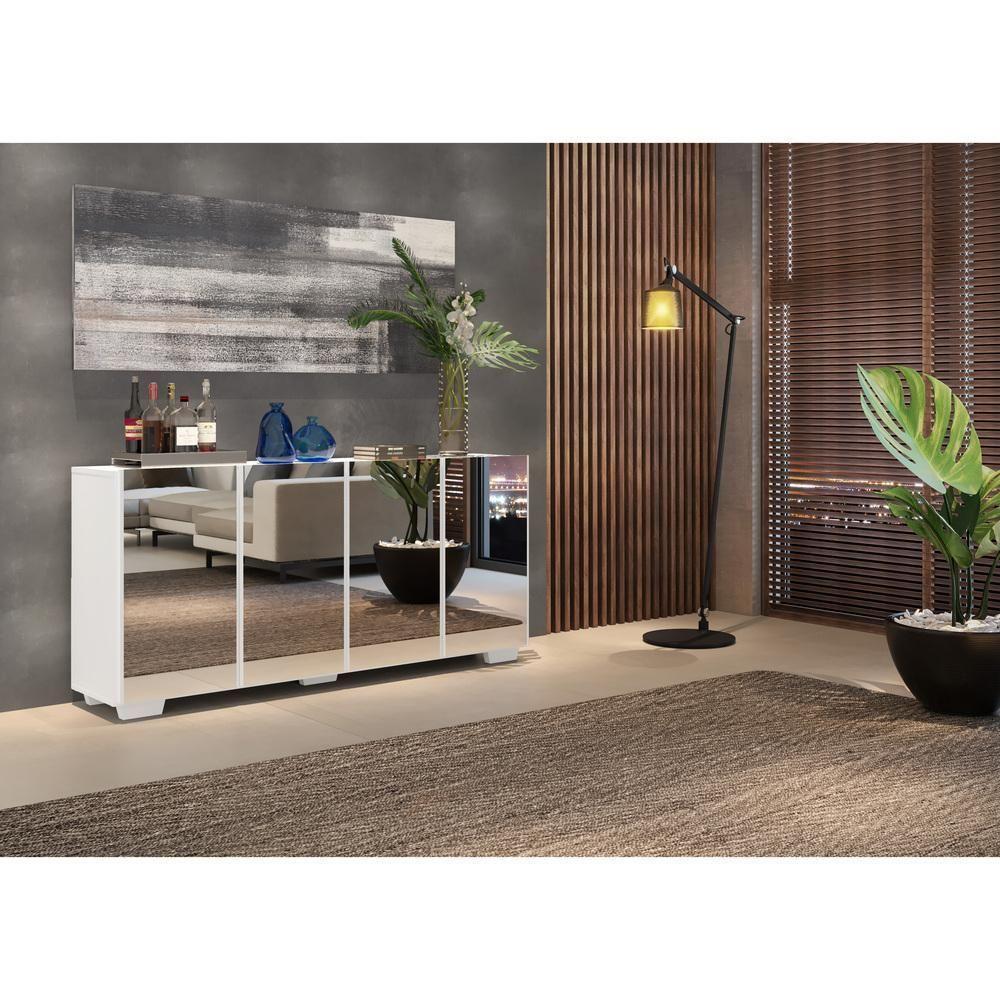 Aparador Buffet Com Espelho Multimóveis Com 4 Portas Branco - 5