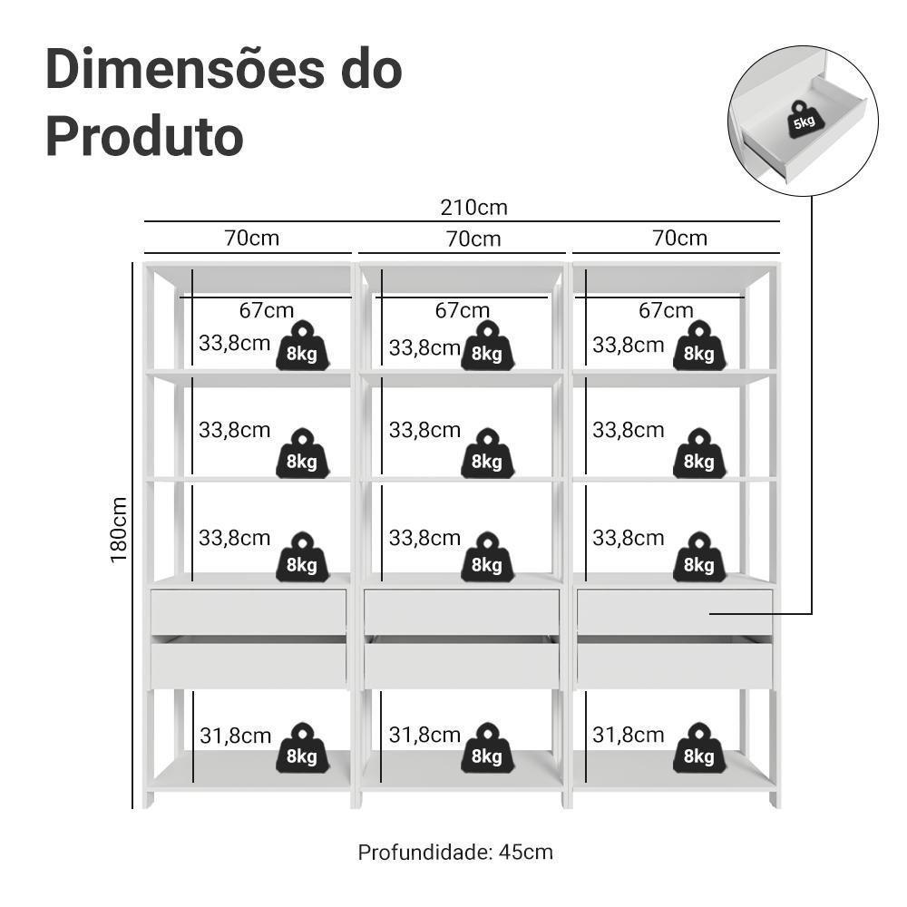 Guarda-roupa Closet Modulado 6 Gavetas 210 Cm Valencia Madesa Branco - 3