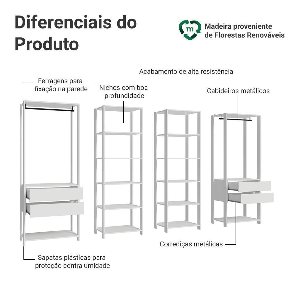 Guarda-roupa Closet Modulado 4 Gavetas 258 Cm Valencia Madesa 02 Branco - 4