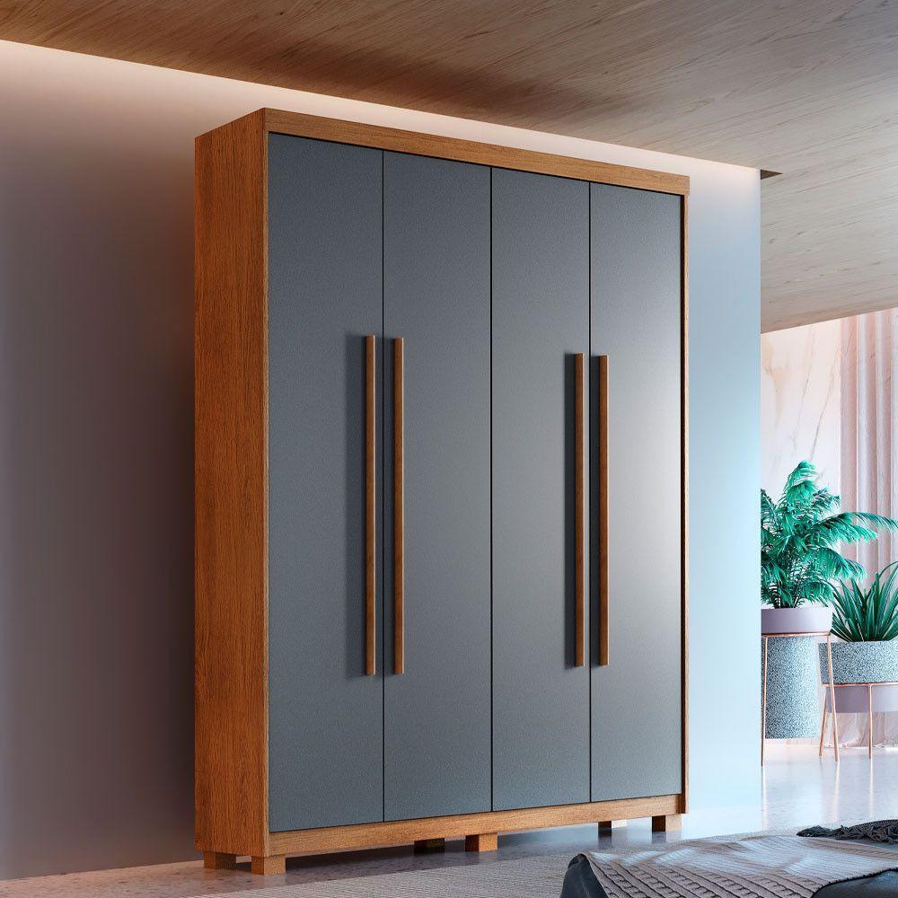 Guarda Roupa Solteiro Heros 4 Portas Com Pés Moderna Imbuia Com Grafite - 1