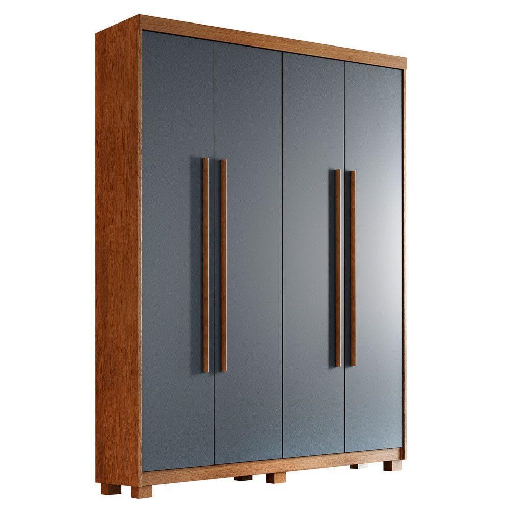 Guarda Roupa Solteiro Heros 4 Portas Com Pés Moderna Imbuia Com Grafite - 2