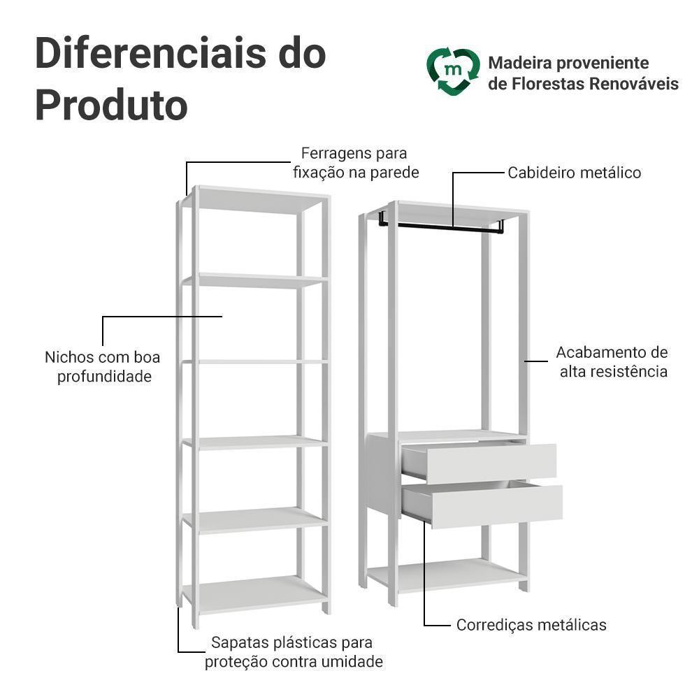 Guarda-roupa Closet Modulado 2 Gavetas 129 Cm Valencia Madesa Branco - 4