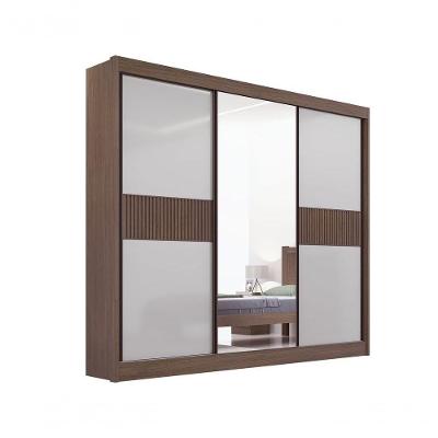 Guarda Roupa Cristal Casal 3 Portas Ripado 6 Gavetas Com Pés D Doro Castanho/off White/ripado
