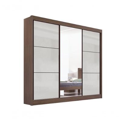 Guarda Roupa Cristal Casal 3 Portas Liso 6 Gavetas Com Pés D Doro Castanho/off White