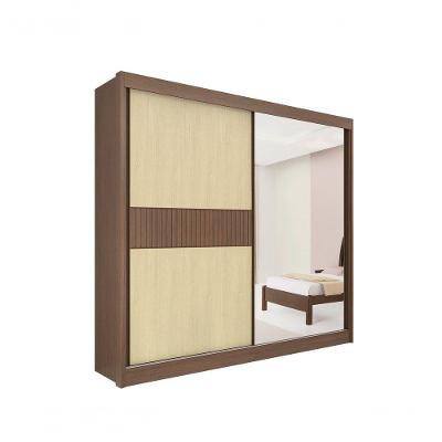 Guarda Roupa Titanium Ripado 2 Portas 6 Gavetas Com Espelho Sem Pés D Doro Castanho/linho/ripado
