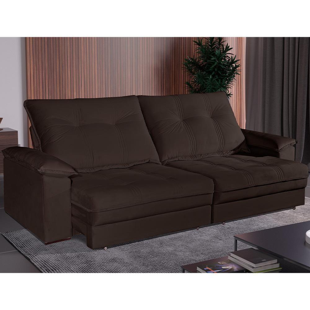 Sofá Retrátil E Reclinável 2 Lugares 2,90m Veludo Veneza Bom Pastor Marrom - 1
