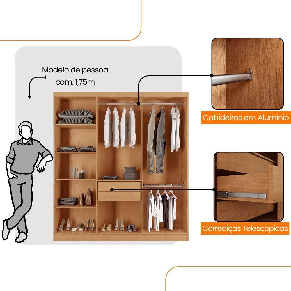 Guarda Roupa Casal Toronto Mdf 6 Portas 2 Gavetas Moderna Naturalle Sem Pés - 5