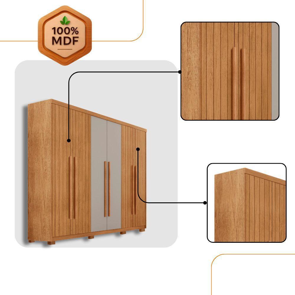 Guarda Roupa Casal Toronto 6 Portas 2 Gavetas Com Pés Moderna Naturalle Off White Com Pés - 6