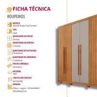 Guarda Roupa Casal Toronto 6 Portas 2 Gavetas Com Pés Moderna Naturalle Off White Com Pés - 7