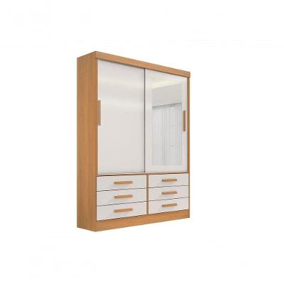Guarda Roupa Casal Meridian Com Espelho 2 Portas 6 Gavetas Com Pés - D Doro Cinamomo/off White