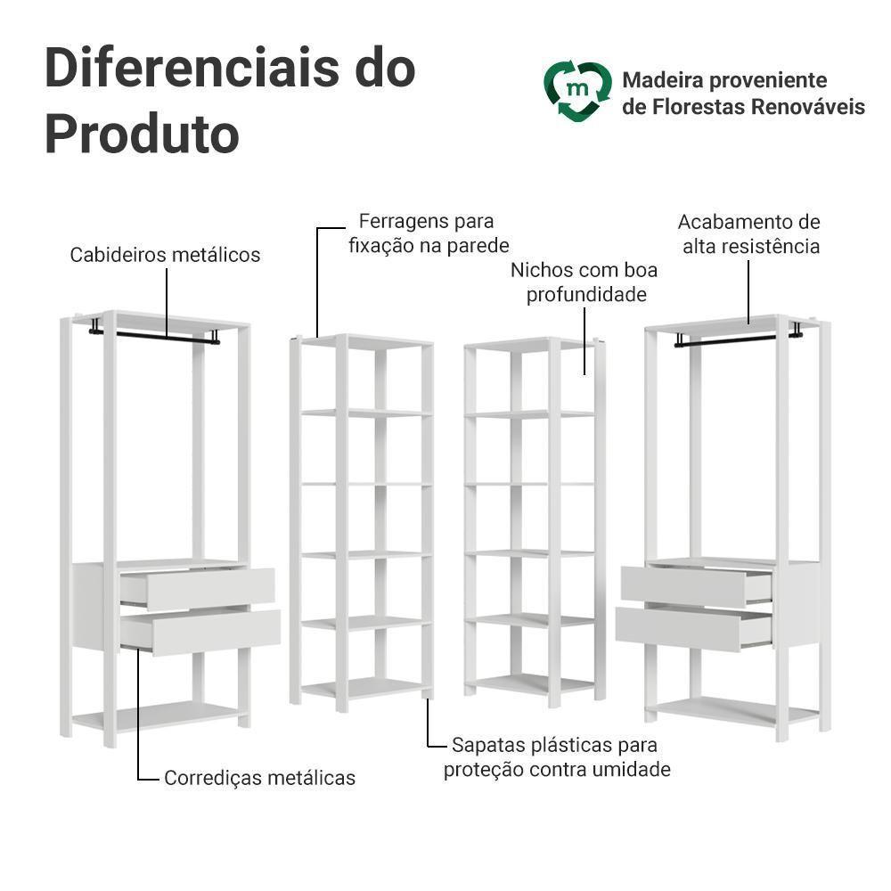 Guarda-roupa Closet Modulado 4 Gavetas 258 Cm Valencia Madesa 04 Branco - 4