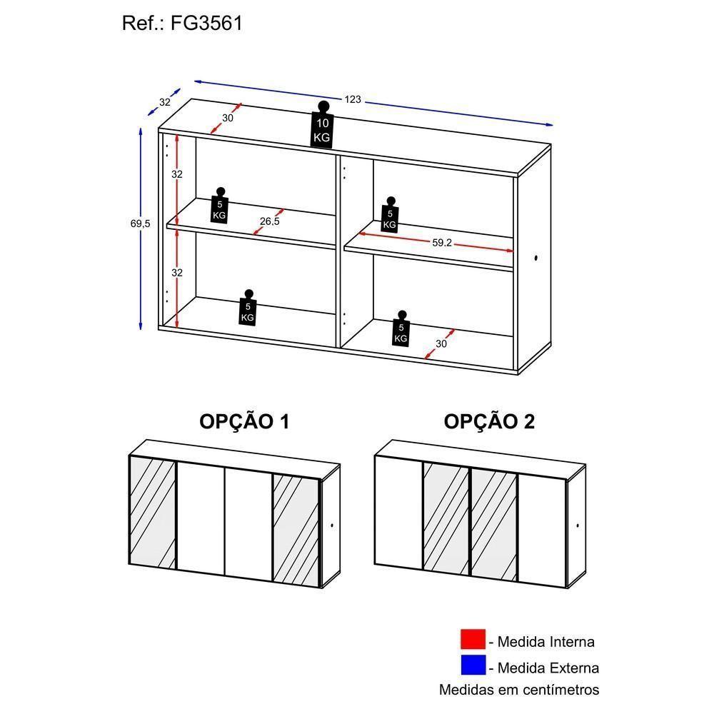 Aparador Buffet Com Espelho Multimóveis Branco - 3