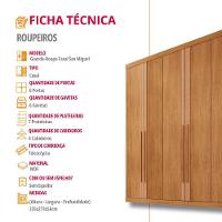 Guarda Roupa Casal San Miguel 6 Portas 6 Gavetas Rufato Naturalle - 6