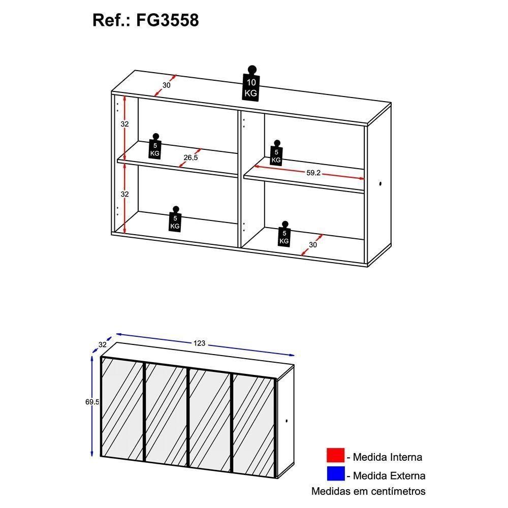 Aparador Buffet Com Espelho Multimóveis 4 Portas Branco - 5