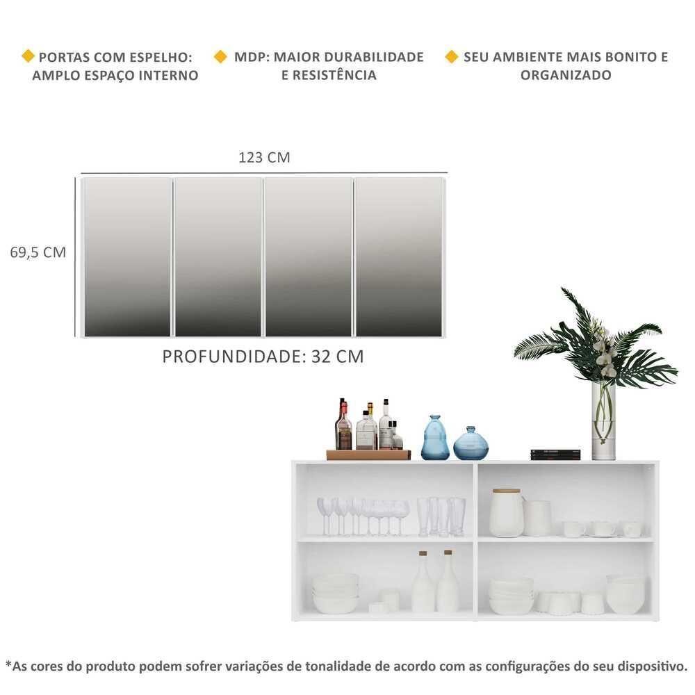 Aparador Buffet Com Espelho Multimóveis 4 Portas Branco - 7