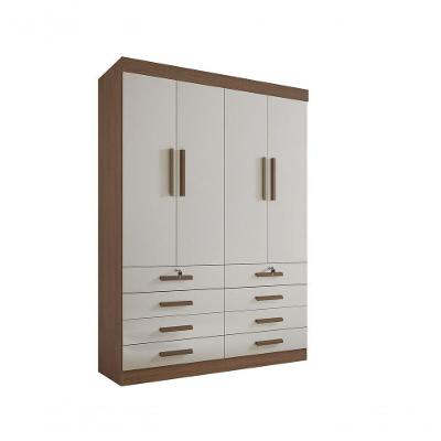 Guarda Roupa Solteiro Mônaco 4 Portas 8 Gavetas Sem Pés - D Doro Castanho/off White