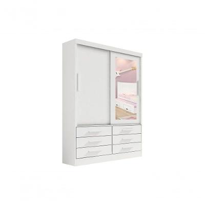 Guarda Roupa Casal Meridian Com Espelho 2 Portas 6 Gavetas Sem Pés - D Doro Branco