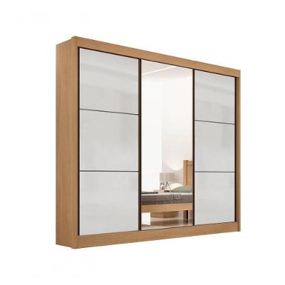 Guarda Roupa Cristal Casal 3 Portas Liso 6 Gavetas Com Pés D Doro Cinamomo/off White