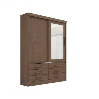 Guarda Roupa Casal Meridian Com Espelho 2 Portas 6 Gavetas Com Pés - D Doro Castanho
