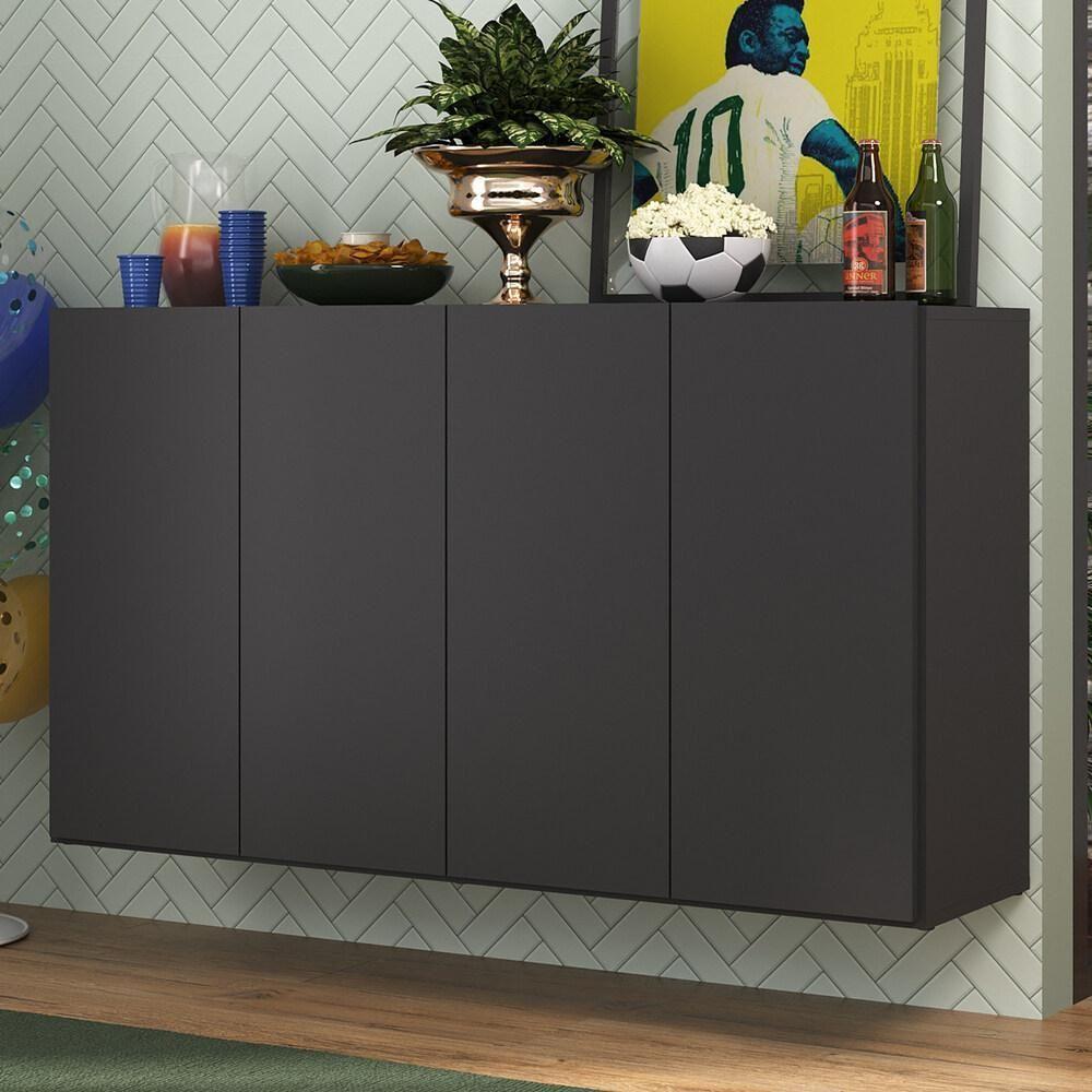 Aparador Buffet 4 Portas Suspenso Alemanha Br3594 Preto - 1