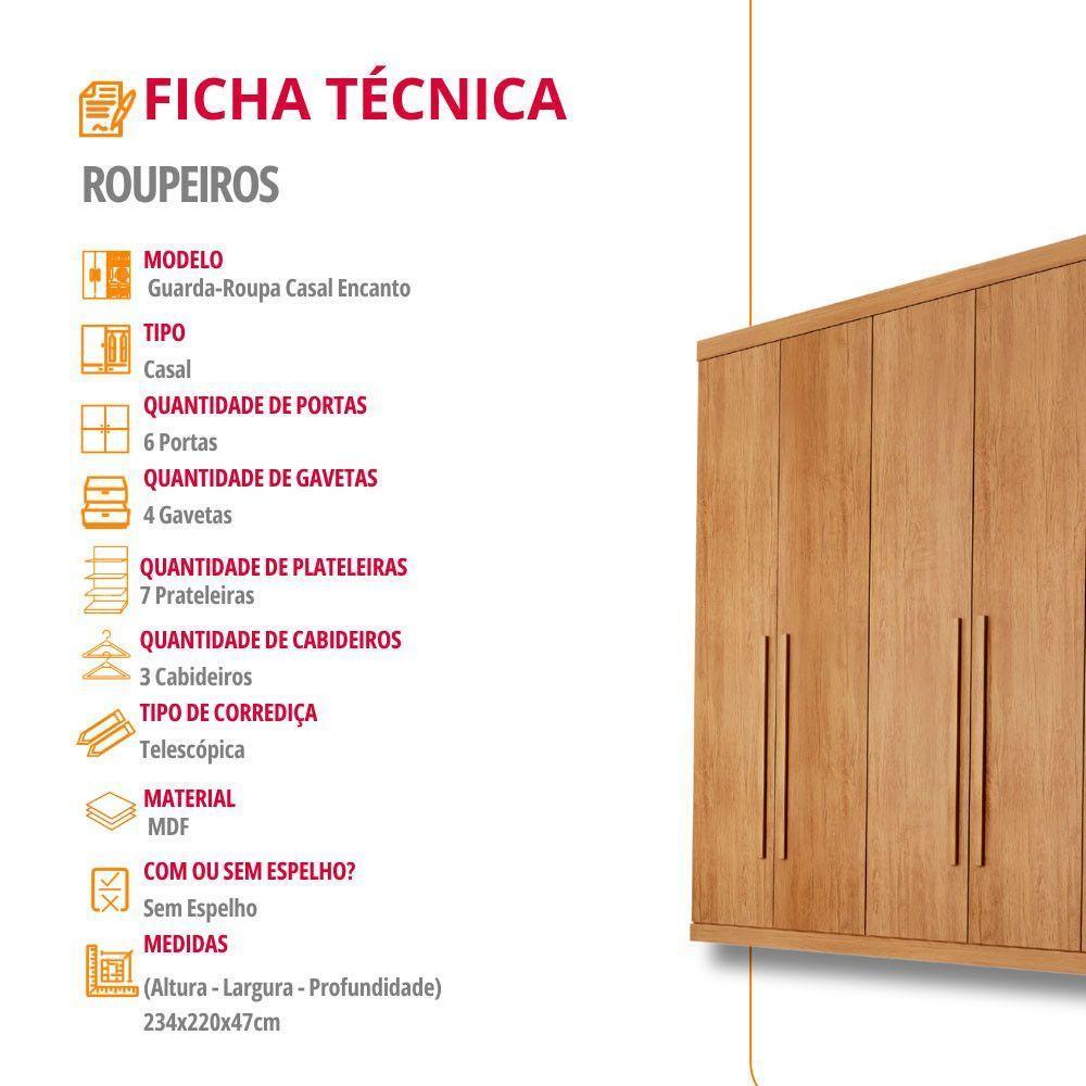Guarda Roupa Casal Encanto 100% Mdf 6 Portas E 4 Gavetas Ruf Naturalle - 6