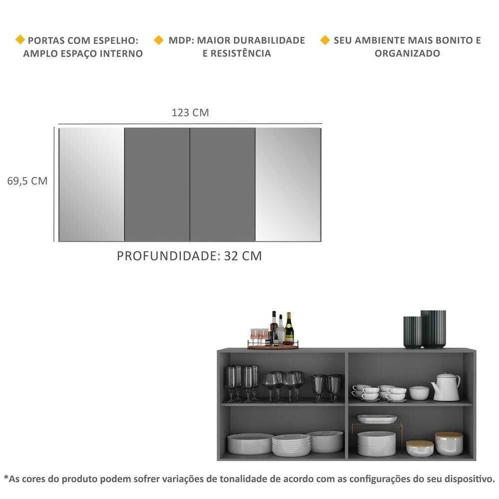 Aparador Buffet 4 Portas Com Espelho Vegas Multimóveis V3561 Grafite Grafite - 6
