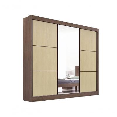 Guarda Roupa Cristal Casal 3 Portas Liso 6 Gavetas Com Pés D Doro Castanho/linho
