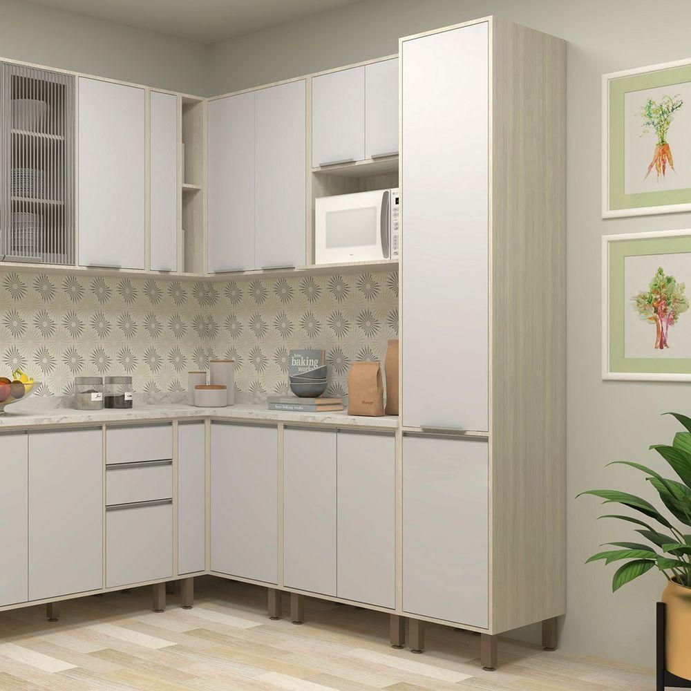 Paneleiro Alto Para Cozinha 40 Cm 2 Portas Atenas Cinza Cristal - 5