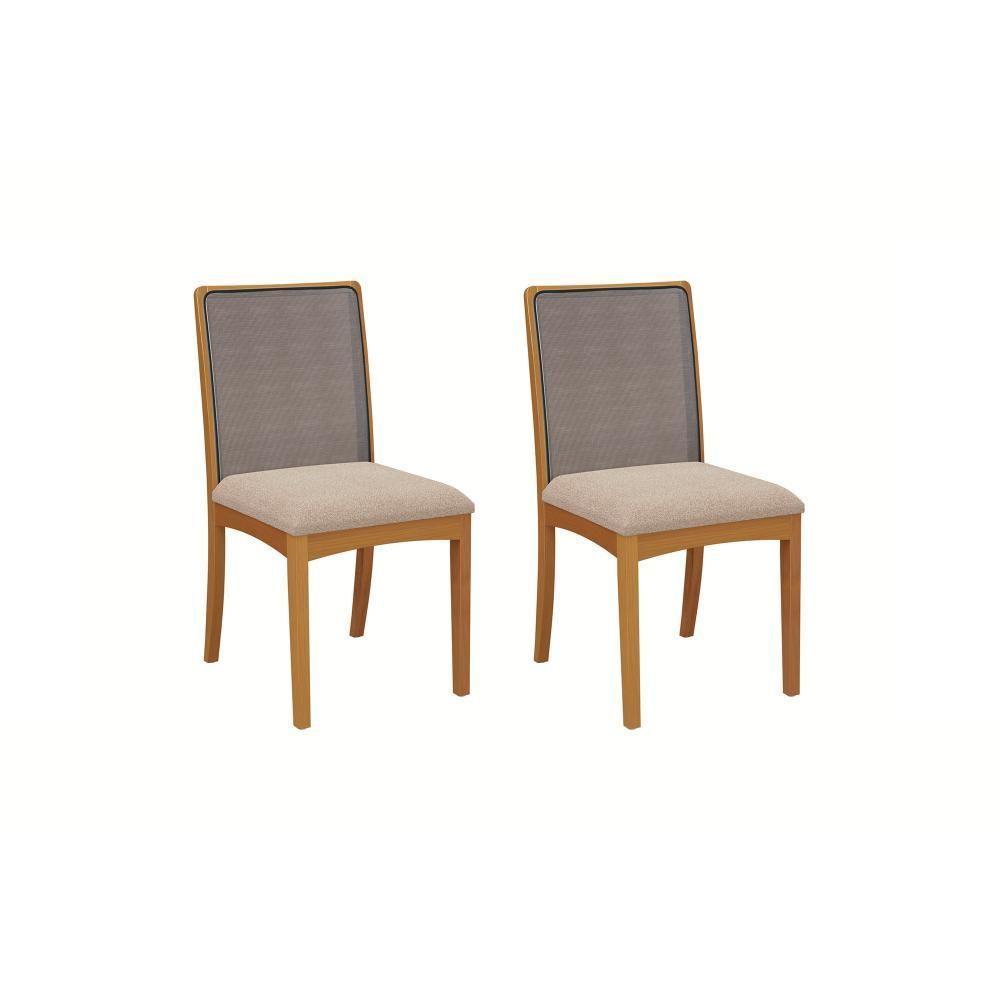 Par De Cadeiras Em Madeira Maciça Kappesberg Lara Linho Mesclado Areia E Tela Chumbo - 1