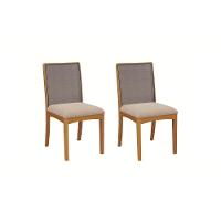 Par De Cadeiras Em Madeira Maciça Kappesberg Lara Linho Mesclado Areia E Tela Chumbo - 1