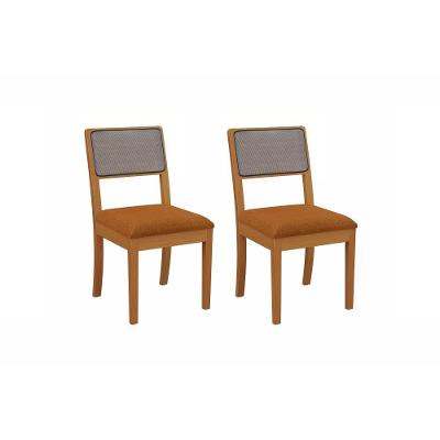 Par De Cadeiras Em Madeira Maciça Kappesberg Lola Boucle Terracota Tela Chumbo