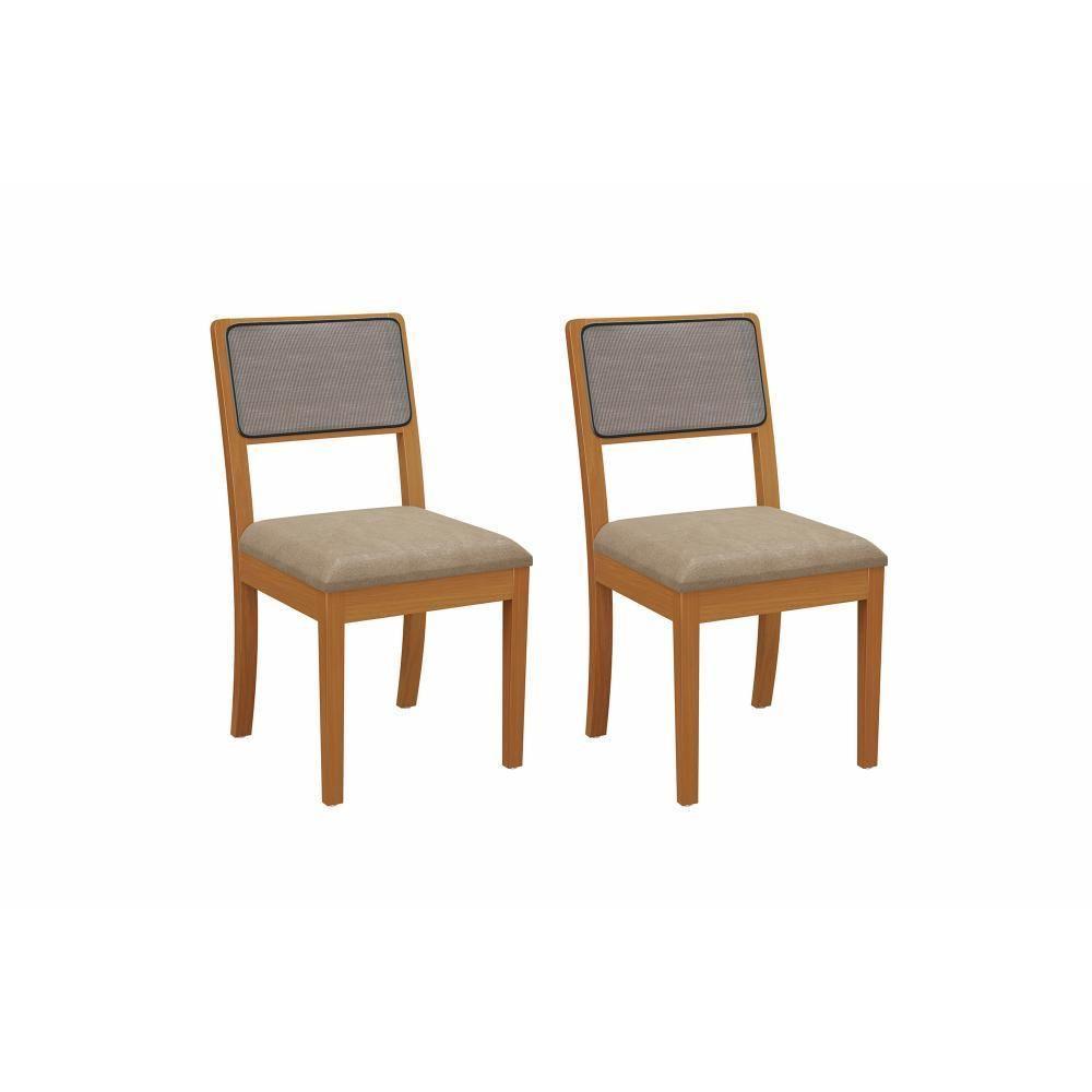 Par De Cadeiras Em Madeira Maciça Kappesberg Lola Linho Fendi E Tela Chumbo - 1