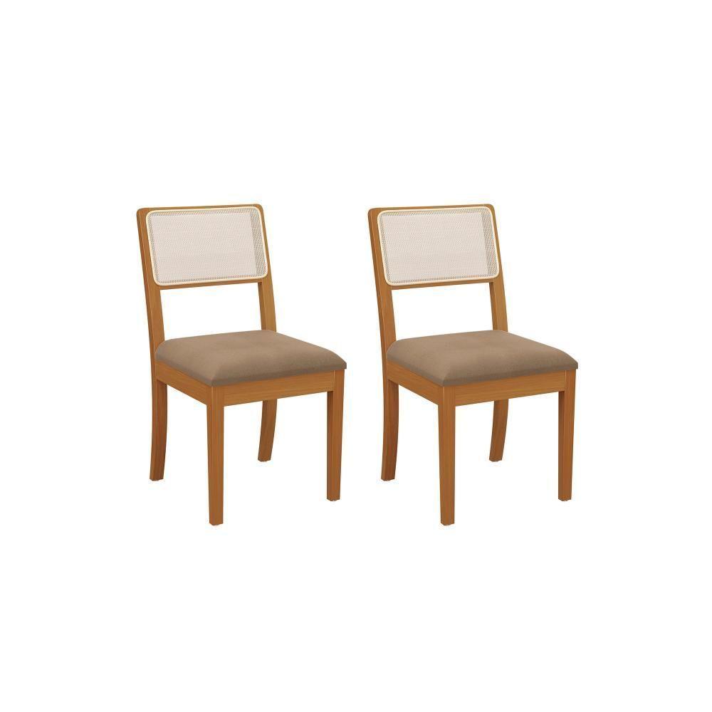 Par De Cadeiras Em Madeira Maciça Kappesberg Lola Cappuccino (Tela Bege) - 1