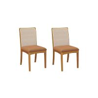 Par De Cadeiras Em Madeira Maciça Kappesberg Lara Caramelo Intense E Tela Bege - 1
